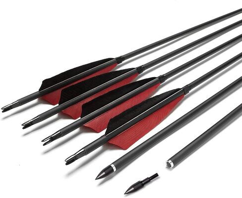 31Inch Carbon Arrows, Targeting Practice Hunting Arrow, Turkey Feather Fletching Arrow, with Removable Tips and nocks for Recurve & Compound Bow in Saudi Arabia
