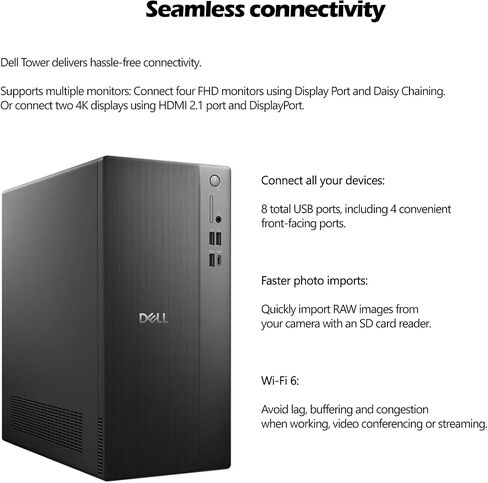 Dell ECT1250 Slim Tower Desktop(2025) - Intel Core Ultra 5 225(10 Cores, Up to 4.9GHz), Intel UHD Graphics, Wi-Fi 6, BT 5.4, Windows 11 Pro, Keyboard & Mouse & Accessories(32GB DDR5 RAM, 1TB SSD) in Saudi Arabia