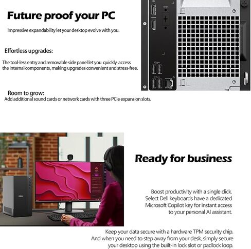Dell ECT1250 Slim Tower Desktop(2025) - Intel Core Ultra 5 225(10 Cores, Up to 4.9GHz), Intel UHD Graphics, Wi-Fi 6, BT 5.4, Windows 11 Pro, Keyboard & Mouse & Accessories(32GB DDR5 RAM, 1TB SSD) in Saudi Arabia