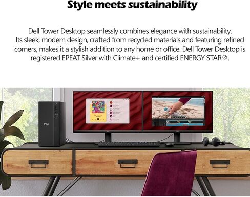 Dell ECT1250 Slim Tower Desktop(2025) - Intel Core Ultra 5 225(10 Cores, Up to 4.9GHz), Intel UHD Graphics, Wi-Fi 6, BT 5.4, Windows 11 Pro, Keyboard & Mouse & Accessories(32GB DDR5 RAM, 1TB SSD) in Saudi Arabia