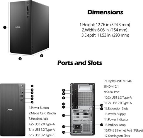 Dell ECT1250 Slim Tower Desktop(2025) - Intel Core Ultra 5 225(10 Cores, Up to 4.9GHz), Intel UHD Graphics, Wi-Fi 6, BT 5.4, Windows 11 Pro, Keyboard & Mouse & Accessories(32GB DDR5 RAM, 1TB SSD) in Saudi Arabia