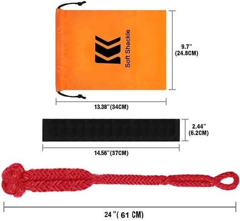 BNEEN Soft Shackle Recovery، 58,000 رطل من قوة كسر القيد الناعم 1/2 × 24 بوصة مع أكمام إضافية للإبحار بسيارات الدفع الرباعي على الطرق الوعرة وسحب ATV (عبوتان من القيد البرتقالي الناعم) in Kuwait