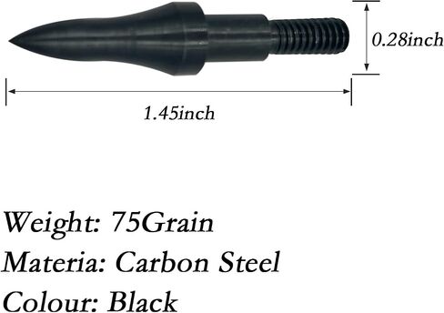 Archery Points 75/100/125/150 Grains - 12pcs Stainless Steel 5/16 Inch Screw-in Bullet Points, Arrow Tips for Crossbow, Recurve & Compound Bow, Target Practice & Hunting in Kuwait