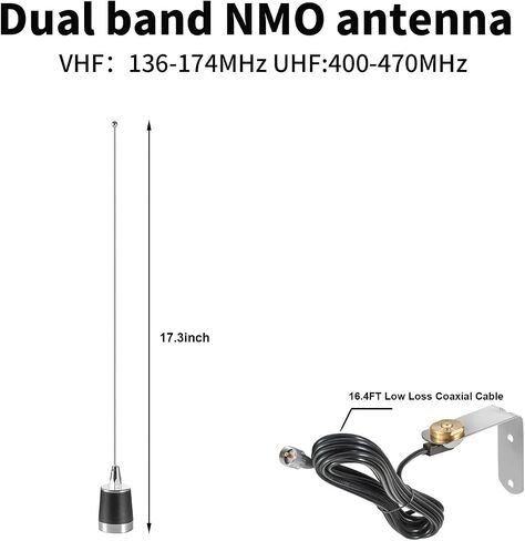 2 Meter & 70cm UHF VHF Dual Band 144/430MHz NMO Magnetic Base Mount Antenna with 16.5 FT UHF PL259 Male Plug Kit for Trunk Vehicle Car Mobile Radio Transceiver Two Way Radio, Eifagur in Saudi Arabia