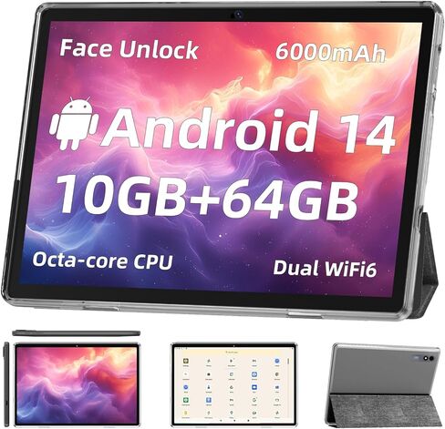 TUOHAITIME Android 16 Tablet,10 inch Tablets, Octa Core CPU, Black | 24GB+64GB+512GB Expansion, 1280x800 Display Screen, WiFi6, Dual Cameras, 6000mAh Battery, Widevine L1 Google Kids Space in Saudi Arabia
