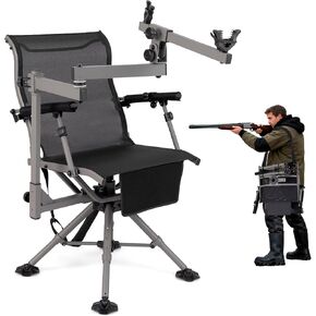 GYMAX Hunting Chair with Gun Rest, 360° Swivel Hunting Blind Chair w/Adjustable Height & Armrest, All-Terrain Duck Feet, Shoulder Strap, 330 LBS Folding Outdoor Ground Blind Seat in Saudi Arabia
