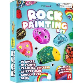 Dan&Darci Kids Rock Painting Kit - Glow in The Dark - Arts & Crafts Easter Gifts for Boys and Girls Ages 6-12 - Craft Activities Kits - Creative Art Toys for 6, 7, 8, 9, 10, 11 & 12 Year Old Kid in Saudi Arabia