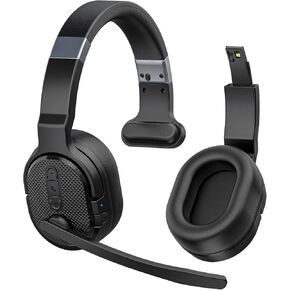 Wireless Headset with Mic for Work, Bluetooth 5.3 Headsets with Microphone and Detachable Earpads, 50H Playtime with Charging Base, Noise Cancelling Headphones for Work with Mic Mute in Kuwait