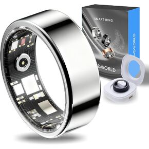 حلقة Mworld الذكية لتتبع التوتر والعاطفة، متتبع اللياقة الصحية مع مراقب معدل ضربات القلب، تحليل النوم، مقاومة للماء 10ATM، للرجال والنساء - مادة فولاذية (أسود، 8) in Kuwait