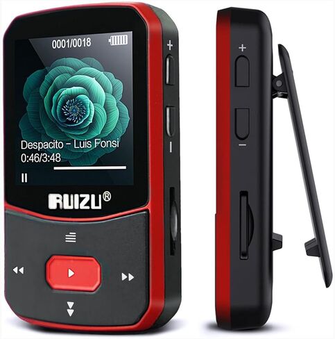 مشغل MP3 RUIZU بسعة 64 جيجابايت مع بلوتوث 5.3، مشغل موسيقى محمول مع مسجل صوت للجري الرياضي، راديو FM، عداد الخطى، تكرار A-B، تشغيل خلط الصوت، يدعم بطاقة Micro SD سعة 128 جيجابايت، أحمر in Saudi Arabia
