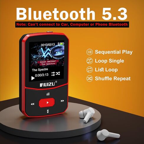 مشغل MP3 RUIZU بسعة 64 جيجابايت مع بلوتوث 5.3، مشغل موسيقى محمول مع مسجل صوت للجري الرياضي، راديو FM، عداد الخطى، تكرار A-B، تشغيل خلط الصوت، يدعم بطاقة Micro SD سعة 128 جيجابايت، أحمر in Saudi Arabia