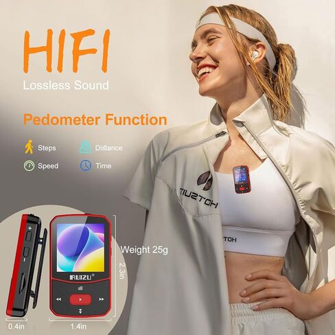 مشغل MP3 RUIZU بسعة 64 جيجابايت مع بلوتوث 5.3، مشغل موسيقى محمول مع مسجل صوت للجري الرياضي، راديو FM، عداد الخطى، تكرار A-B، تشغيل خلط الصوت، يدعم بطاقة Micro SD سعة 128 جيجابايت، أحمر in Saudi Arabia