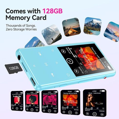 مشغل MP3 AGPTEK بسعة 128 جيجابايت مع بلوتوث 5.4، ومشغل موسيقى M6 2.4 بوصة مع تسجيل بنقرة واحدة، ومكبر صوت مدمج وراديو FM، وأزرار تعمل باللمس (أسود) in Saudi Arabia