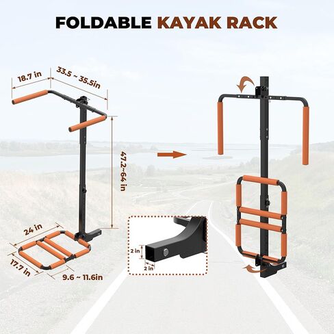 300LBS RV Kayak Rack for 2 Kayaks up to 12FT – Heavy Duty Vertical Hitch Mount Carrier with Reinforced Anti-Bend Base, Adjustable Height, Anti-Loosening Screws – Fits 2" Receiver for RV, Truck, SUV in Saudi Arabia