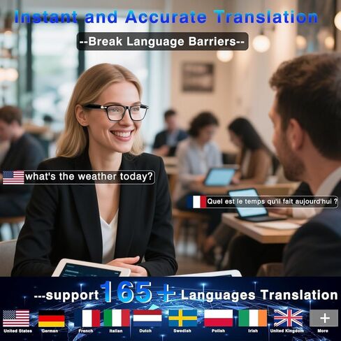 نظارات Ai Translation الذكية مع ChatGPT، نظارات بلوتوث مع أكثر من 164 لغة ترجمة، نظارات مترجم، عدسات متغيرة اللون، نظارات صوتية متعددة الوظائف للنساء والرجال (M01) in Kuwait