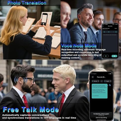 نظارات Ai Translation الذكية مع ChatGPT، نظارات بلوتوث مع أكثر من 164 لغة ترجمة، نظارات مترجم، عدسات متغيرة اللون، نظارات صوتية متعددة الوظائف للنساء والرجال (M01) in Kuwait