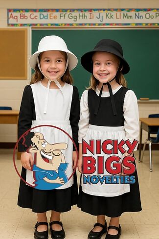 Nicky Bigs Novelties Child Pilgrim Bonnet Hat Colonial Handmaid Felt Hat for Girls Thanksgiving Halloween School Play Costume in Saudi Arabia