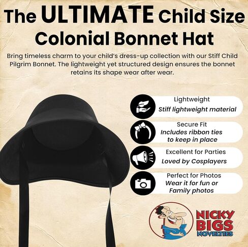 Nicky Bigs Novelties Child Pilgrim Bonnet Hat Colonial Handmaid Felt Hat for Girls Thanksgiving Halloween School Play Costume in Saudi Arabia
