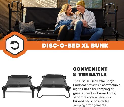 Disc-O-Bed Extra Large Outdoor Convertible 2 Person Bench and Double Camping Cot Portable Bed for Adults, Tan in Kuwait