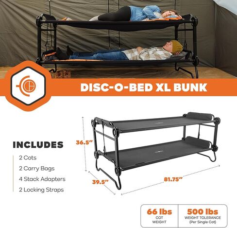 Disc-O-Bed Extra Large Outdoor Convertible 2 Person Bench and Double Camping Cot Portable Bed for Adults, Tan in Kuwait