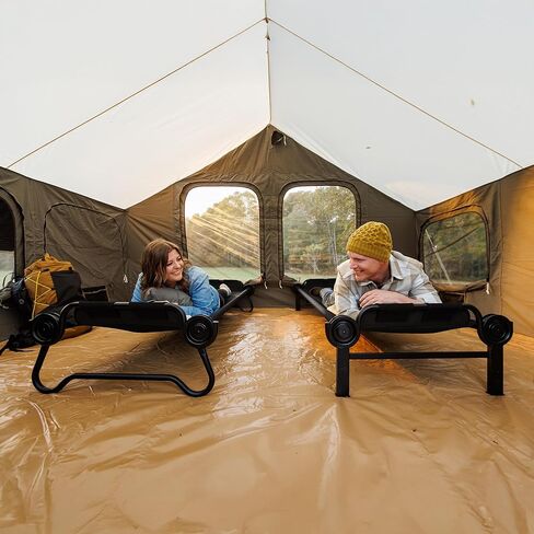 Disc-O-Bed Extra Large Outdoor Convertible 2 Person Bench and Double Camping Cot Portable Bed for Adults, Tan in Kuwait