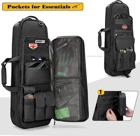 حقيبة ظهر بندقية تكتيكية تناسب بنادق مقاس 32 بوصة، وحقيبة بندقية ناعمة مع 3 حاملات للمجلات، وأشرطة كتف مبطنة، وسحاب قابل للقفل ونظام مولي للصيد والرماية in Kuwait