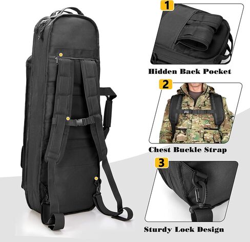 حقيبة ظهر بندقية تكتيكية تناسب بنادق مقاس 32 بوصة، وحقيبة بندقية ناعمة مع 3 حاملات للمجلات، وأشرطة كتف مبطنة، وسحاب قابل للقفل ونظام مولي للصيد والرماية in Kuwait