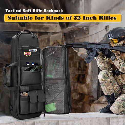 حقيبة ظهر بندقية تكتيكية تناسب بنادق مقاس 32 بوصة، وحقيبة بندقية ناعمة مع 3 حاملات للمجلات، وأشرطة كتف مبطنة، وسحاب قابل للقفل ونظام مولي للصيد والرماية in Kuwait