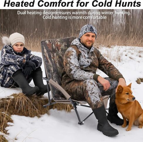 1 Pack Heated Hunting Chair, Portable Low Down Hunting Seat Pad Cushion with Carry Bag, Adjustable 3 Mode Folding Chair for Turkey Blind Deer Ground Duck Fishing, No Power Bank (Camo) in Saudi Arabia