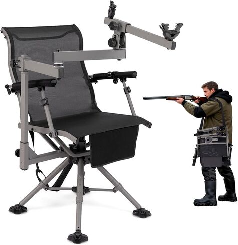 GYMAX Hunting Chair with Gun Rest, 360° Swivel Hunting Blind Chair w/Adjustable Height & Armrest, All-Terrain Duck Feet, Shoulder Strap, 330 LBS Folding Outdoor Ground Blind Seat in Saudi Arabia