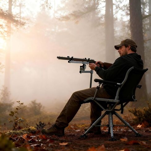 GYMAX Hunting Chair with Gun Rest, 360° Swivel Hunting Blind Chair w/Adjustable Height & Armrest, All-Terrain Duck Feet, Shoulder Strap, 330 LBS Folding Outdoor Ground Blind Seat in Saudi Arabia