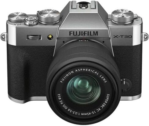 FUJIFILM X-T30 II Mirrorless Camera with XC 15-45mm OIS PZ Lens (Silver) (16759768) Bundle with 64GB Memory Card + Soft Case + Compatible Battery + Flexible Vlogging Tripod + Remote + More in Kuwait