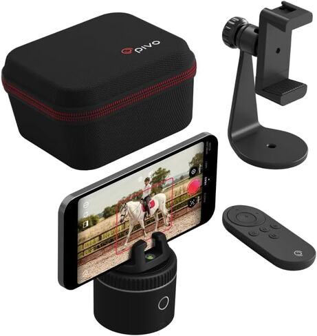 Pivo Equestrian Pod Starter Pack, Auto Face, Body, Horse Phone Tracking Holder, Ai-Powered 360° Rotation, Remote Control for Hands-Free Video Recording with Smart Mount and Travel Case (Black) in Saudi Arabia