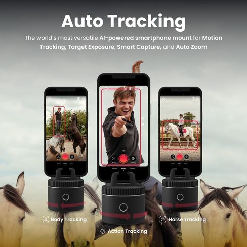 Pivo Equestrian Pod Starter Pack, Auto Face, Body, Horse Phone Tracking Holder, Ai-Powered 360° Rotation, Remote Control for Hands-Free Video Recording with Smart Mount and Travel Case (Black) in Saudi Arabia