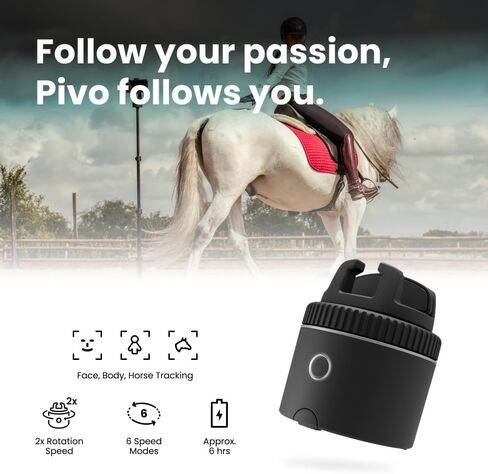 Pivo Equestrian Pod Starter Pack, Auto Face, Body, Horse Phone Tracking Holder, Ai-Powered 360° Rotation, Remote Control for Hands-Free Video Recording with Smart Mount and Travel Case (Black) in Saudi Arabia