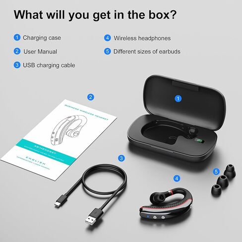 Bluetooth Headset V5.3, Bluetooth Earpiece with 72H Talk Time, Hand-Free Headphones Comfortable Fit, Bluetooth Headphones with Microphone for iOS, Android Devices, for Trucker/Office in Kuwait