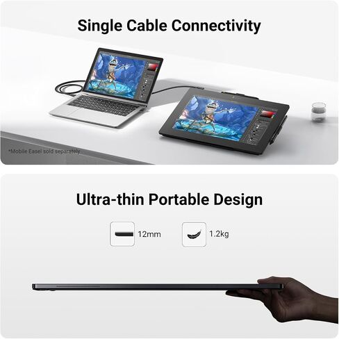 عرض Xencelabs Pen Display 16 حزمة مع مفاتيح سريعة ، 16 بوصة رسم محمول مع شاشة عرض تصميم رسومات مع شاشة مع أقلان من البطارية للفوز/الذراع/MacOS/Linux ، أسود in Kuwait