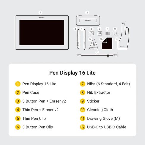 عرض Xencelabs Pen Display 16 حزمة مع مفاتيح سريعة ، 16 بوصة رسم محمول مع شاشة عرض تصميم رسومات مع شاشة مع أقلان من البطارية للفوز/الذراع/MacOS/Linux ، أسود in Kuwait