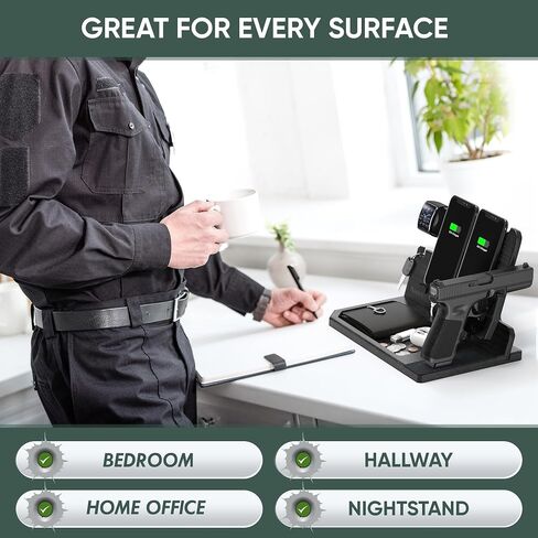 BarvA 2 Phone Docking Station | Patented Adaptive Wood Gun Rack | Night Stand Room Decor | Gun Accessories Gifts for Men | Smart Watch & Phone Stand | Charging Station Desk Organizer in Saudi Arabia