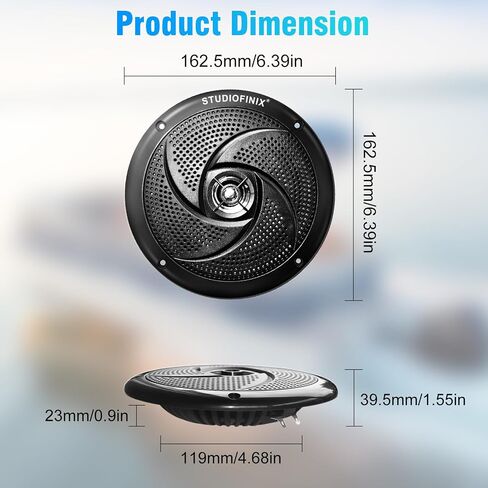 STUDIOFINIX 4 Inch Waterproof Marine Speakers - 80W 2-Way Weather Resistant Outdoor Boat Audio with LED Lights, Low Profile Slim Style Suitable for Boat, RV, UTV, ATU, Glof Cart (2 Speakers, Black) in Saudi Arabia