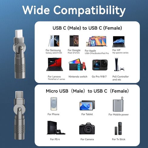 محول USB C إلى Micro USB (عبوة من قطعتين) غلاف معدني 5 فولت/3 أمبير، نقل بيانات عالي السرعة للكاميرا الرقمية ومسجل السيارة ووحدة التحكم في الألعاب والمزيد من أجهزة شحن USB الصغيرة in Saudi Arabia