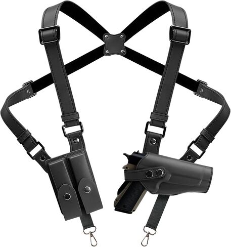 Shoulder Holster General Vertical Gun Holster Adjustable PU Leather for Concealed Carry with Double Magazine Pouch - Fit 1911 Most Kinds of Pistols in Saudi Arabia
