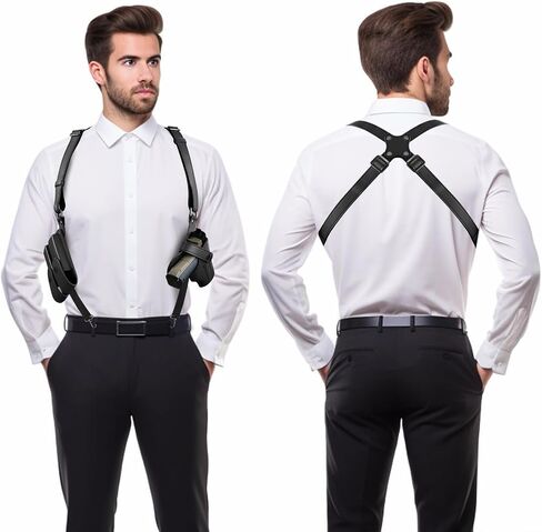 Shoulder Holster General Vertical Gun Holster Adjustable PU Leather for Concealed Carry with Double Magazine Pouch - Fit 1911 Most Kinds of Pistols in Saudi Arabia