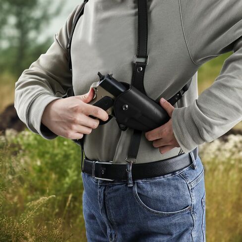 Shoulder Holster General Vertical Gun Holster Adjustable PU Leather for Concealed Carry with Double Magazine Pouch - Fit 1911 Most Kinds of Pistols in Saudi Arabia