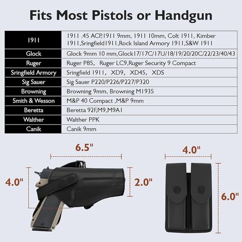 Shoulder Holster General Vertical Gun Holster Adjustable PU Leather for Concealed Carry with Double Magazine Pouch - Fit 1911 Most Kinds of Pistols in Saudi Arabia