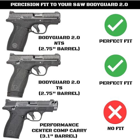 مناسب لحافظة Smith & Wesson Bodyguard 2.0 IWB - حامل مخفي داخل حزام الخصر، مقاس نحيف وآمن، انقر فوق Reholster، تصميم متين وخفيف الوزن - مصنوع بواسطة HAWKFIRE in Kuwait