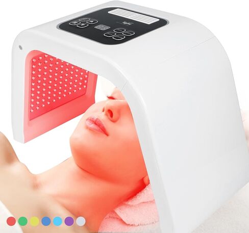 قناع العلاج بالضوء الأحمر للوجه، جهاز العلاج بالضوء LED بـ 7 ألوان، معدات التجميل للعناية بالبشرة المنزلية للوجه والرقبة والجسم (نصف دائرة) in Saudi Arabia