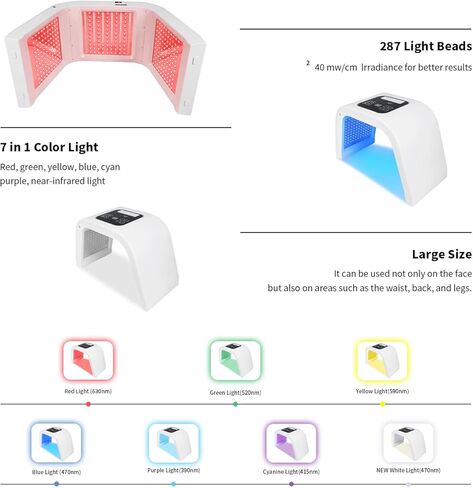 قناع العلاج بالضوء الأحمر للوجه، جهاز العلاج بالضوء LED بـ 7 ألوان، معدات التجميل للعناية بالبشرة المنزلية للوجه والرقبة والجسم (نصف دائرة) in Saudi Arabia