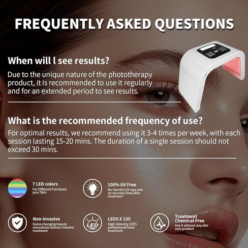 قناع العلاج بالضوء الأحمر للوجه، جهاز العلاج بالضوء LED بـ 7 ألوان، معدات التجميل للعناية بالبشرة المنزلية للوجه والرقبة والجسم (نصف دائرة) in Saudi Arabia