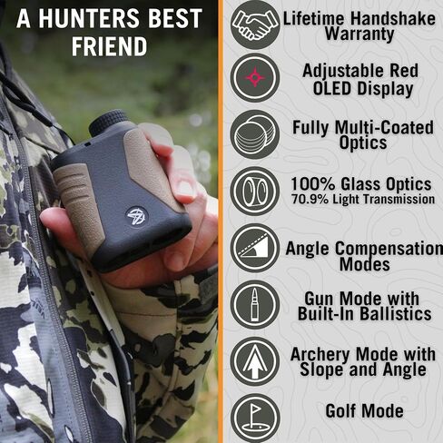 OTX2400B/A 2400yd محدد المدى بالليزر للصيد والرماية والجولف، شاشة OLED حمراء سريعة 0.1 ثانية ودقيقة +/-1 ياردة مع المقذوفات/المقذوفات التطبيقية، الفئة 1 905 نانومتر 0.25 متر، ليزر آمن للعين in Kuwait